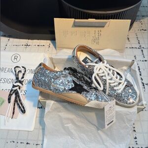 Golden Goose silver sequin flat shoes board shoes